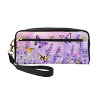 Beauty case da viaggio con motivo giardino viola e farfalle svolazzanti nel cielo; versatile borsa da viaggio con stampa su entrambi i lati, organizer per cosmetici in pelle PU ultra morbida per donne