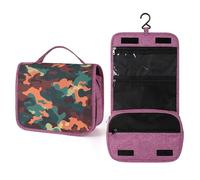 Beauty case da viaggio con motivo mimetico per donne, organizer da appendere con gancio per shampoo
