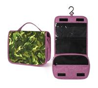 Beauty case da viaggio con motivo mimetico verde e oro per donne, organizer da appendere con gancio per shampoo