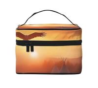 Beauty case da viaggio con motivo tribù native americane, organizer portatile per articoli da toeletta con scomparti con cerniera per spazzole, bottiglie e prodotti per la cura della pelle