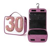 Beauty case da viaggio con numero 30 cuori oro rosa per donne, organizer da appendere con gancio per shampoo