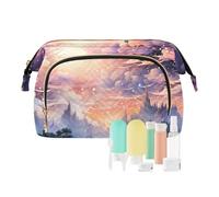 Beauty case da viaggio con nuvole rosa e luna nel cielo stellato borse cosmetiche di grande capacità per le donne, Multicolore, Taglia unica, casual