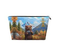 Beauty case da viaggio con orso per fotografia di montagna innevata, trousse da viaggio per trucchi da donna, borsa per il trucco in pelle, graziosa borsa per il trucco, Argento, Taglia unica