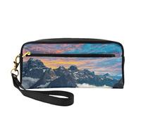 Beauty case da viaggio con paesaggio alpino e cielo vivido sopra, borsa da viaggio per trucchi da donna, astuccio organizer per pennelli da trucco, Nero, One Size, Astuccio per trucchi