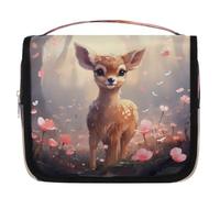 Beauty case da viaggio con papavero e cervo da appendere, organizer per cosmetici, accessori per il trucco, impermeabile, borsa da doccia per donne, ragazze, bambini, foresta, animali, fiori, regalo,