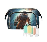 Beauty case da viaggio con personaggio astronauta che cammina su un altro pianeta borse cosmetiche di grande capacità per le donne, Multicolore, Taglia unica, casual