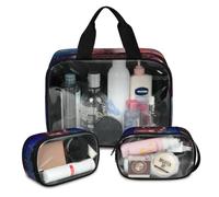 Beauty case da viaggio con pianeti colorati, per donne e uomini, con pianeti cosmici traslucidi, 3 pezzi, grande, per doccia, articoli da toeletta, cosmetici, articoli da toeletta, Colore, L, Astuccio