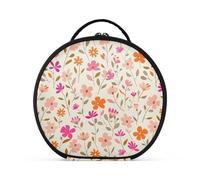 Beauty case da viaggio con piccoli fiori e fogliame, rosa, arancione, beige chiaro, con scomparti e manico, capacità portatile, con divisori regolabili, 28 cm