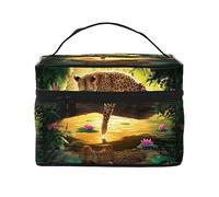 Beauty case da viaggio con pipistrello di Halloween, da donna, impermeabile, borsa per cosmetici pieghevole, idea regalo per insegnanti, Leopardo divertente, Taglia unica, Beauty Case