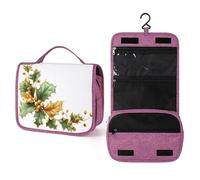 Beauty case da viaggio con rametto di verde verde e oro, da donna, organizer da appendere con gancio per shampoo