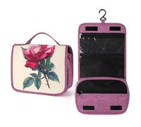 Beauty case da viaggio con rose rosse, da donna, organizer da appendere con gancio per shampoo