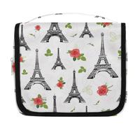 Beauty case da viaggio con rose, Torre Eifel di Parigi, per donne, uomini, bambini, ragazzi e ragazze, borsa da bagno da appendere per articoli da toeletta e cosmetici, Colore, L, Organizer per borse