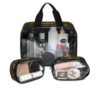Beauty case da viaggio con ruota dello zodiaco dell'oroscopo vintage, per donne e uomini, 3 sacchetti per cosmetici traslucidi con ruote, grande astuccio per doccia e articoli da toeletta, Colore, L,