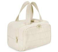 Beauty case da viaggio con scomparti bagnati e asciutti, organizer per pennelli da trucco, grande 29,9 x 18,5 x 21,1 cm, Beige, Da viaggio