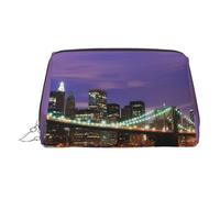Beauty case da viaggio con scomparti, borsa da toilette portatile da donna a tema New York Night, Argento, One Size