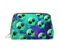 Beauty case da viaggio con scomparti, borsa da toilette portatile da donna con alieni verdi, Oro, One Size