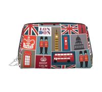 Beauty case da viaggio con scomparti, con simboli dell'Inghilterra, borsa da toilette portatile da donna, Argento, One Size
