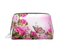 Beauty case da viaggio con scomparti e farfalle, con fiori che si baciano, borsa da toeletta portatile da donna, Argento, One Size