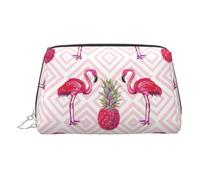 Beauty case da viaggio con scomparti e fenicottero rosa e ananas, borsa da toilette portatile da donna, Argento, One Size