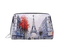 Beauty case da viaggio con scomparti e torre Eiffel, con albero della città di Parigi, borsa da toilette portatile da donna, Argento, One Size