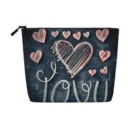 Beauty case da viaggio con scritta "I Love You" con stampa a cuori, borsa da viaggio per trucchi, custodia portatile da donna, Nero , Taglia unica