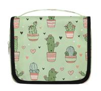 Beauty case da viaggio con simpatico cactus e cuore, con gancio per appenderlo, impermeabile, organizer per trucchi da appendere, borsa per cosmetici portatile per donne e uomini, accessori essenziali