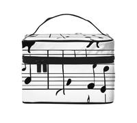 Beauty case da viaggio con simpatico gatto nero con note musicali, organizer portatile per articoli da toeletta con scomparti con cerniera per spazzole, bottiglie e prodotti per la cura della pelle