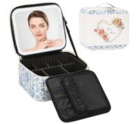 Beauty case da viaggio con specchio a LED, custodia portatile per cosmetici con specchio illuminato con luminosità a 3 colori, organizer per trucchi con divisori regolabili e scomparto per pennelli