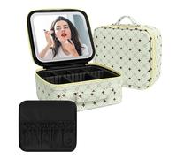 Beauty case da viaggio con specchio LED rotante a 360°, organizer per cosmetici impermeabile, custodia per cosmetici portatile, organizer per trucchi, regalo per donne e ragazze, Verde+Giallo, 23CM