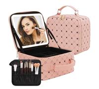 Beauty case da viaggio con specchio LED rotante a 360°, organizer per cosmetici impermeabile, custodia per cosmetici portatile, organizer per trucchi, regalo per donne e ragazze, Rosa, 23CM*26CM*13CM,