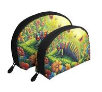 Beauty case da viaggio con stampa "A Caterpillar in A Sunny Garden", 2 pezzi, portatile, da viaggio, bianco, Taglia unica