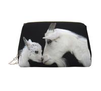 Beauty case da viaggio con stampa a forma di capra con mamma e scritta "Cute Goat Baby", custodia portatile con tre scomparti interni per accessori, Oro, One Size