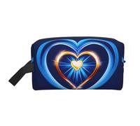 Beauty case da viaggio con stampa a forma di cuore blu cielo borsa da toeletta portatile in tessuto Oxford organizer per cosmetici articoli da toeletta