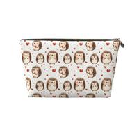 Beauty case da viaggio con stampa a forma di cuore con riccio, borsa da viaggio per cosmetici, borsa da toilette per donne, graziosa custodia per il trucco in pelle