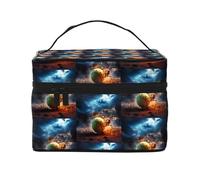 Beauty case da viaggio con stampa a forma di fulmine, da donna, grande, per articoli da toeletta