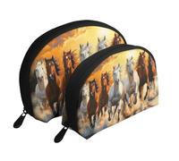 Beauty case da viaggio con stampa "A Herd of Horses were Running in The River", 2 pezzi, bianco, Taglia unica