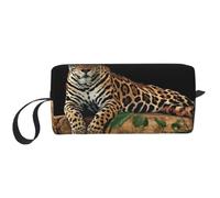 Beauty case da viaggio con stampa al tramonto, borsa per il trucco portatile, semplice e portatile, con cerniera, per donne, Leopardo africano della fauna selvatica sulla roccia, One Size, Astuccio