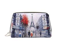 Beauty case da viaggio con stampa artistica con albero della città di Parigi, Torre Eiffel, custodia portatile con tre scomparti interni per accessori, Oro, One Size