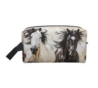 Beauty case da viaggio con stampa artistica con cavalli che corrono, trousse per cosmetici, borsa per tolietry da appendere per donne e uomini, palestra quotidiana