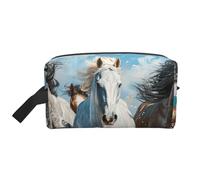 Beauty case da viaggio con stampa artistica con cavalli che corrono, trousse per cosmetici, borsa per tolietry da appendere per donne e uomini, palestra quotidiana