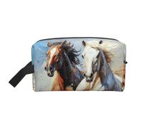 Beauty case da viaggio con stampa artistica con cavalli che corrono, trousse per cosmetici, borsa per tolietry da appendere per donne e uomini, palestra quotidiana