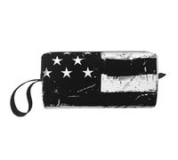 Beauty case da viaggio con stampa bandiera americana nera e bianca borsa per cosmetici portatile borsa per trucchi da toilette organizer per donne