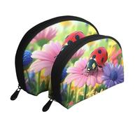 Beauty case da viaggio con stampa coccinella con fiori sette stelle 2 pezzi portatile Shell Travel, bianco, Taglia unica