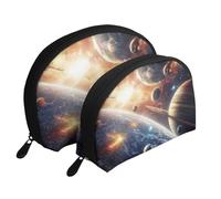 Beauty case da viaggio con stampa dell'universo e del sistema solare, 2 pezzi, portatile, da viaggio, bianco, Taglia unica