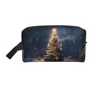 Beauty case da viaggio con stampa di albero di Natale e neve, borsa da toilette per uomini e donne, per viaggi, palestra, uso quotidiano