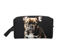 Beauty case da viaggio con stampa di bulldog francese con orecchie lunghe, capiente borsa cosmetica per donna borsa da toilette per uomo, bianco, Taglia unica