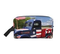 Beauty case da viaggio con stampa di camion patriottici del 4 luglio, trousse per cosmetici, borsa da tolietry da appendere per donne e uomini, palestra quotidiana