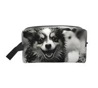 Beauty case da viaggio con stampa di cane che piove, borsa per trucchi, borsa per cosmetici, borsa da tolietry da appendere per donne e uomini, palestra quotidiana