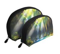 Beauty case da viaggio con stampa di cascate tropicali e giungle, 2 pezzi, bianco, Taglia unica
