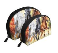 Beauty case da viaggio con stampa di cavalli che corrono sulla prateria 2 pezzi portatile Shell Travel Toiletry Bag, bianco, Taglia unica